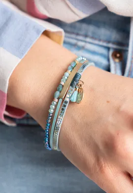 FIGL Bransoletka w stylu boho, na pasku ze skóry z koralikami