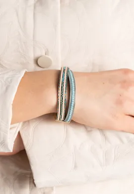 FIGL Elegancka bransoletka na pasku ze skóry z niebieskimi koralikami