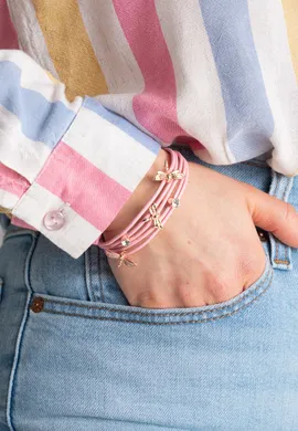 FIGL Różowa bransoletka skórzana z koralikami szklanymi