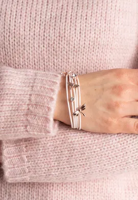 FIGL Beżowa bransoletka skórzana z koralikami szklanymi