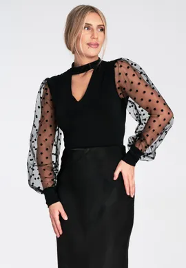 Czarne body z długim rękawem - Body bluzka z półgolfem - M1081 rozmiar L/XL