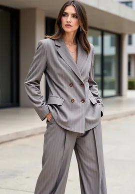 Elegancka marynarka damska - Marynarka dwurzędowa damska - M1085 Szary rozmiar S/M