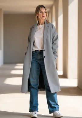 Elegancki płaszcz damski prążkowany - Płaszcz zimowy damski - Szary płaszcz M1111 r. Uniwersalny