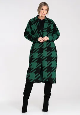 Płaszcz w pepitkę - Elegancki płaszcz damski - Zielony płaszcz M1112 rozmiar Uniwersalny