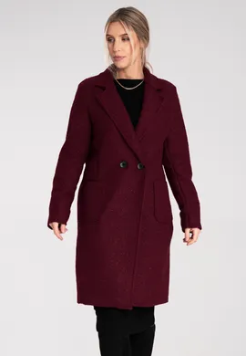 Płaszcz z bukli - Płaszcz boucle - Bordowy płaszcz damski M1113 rozmiar Uniwersalny