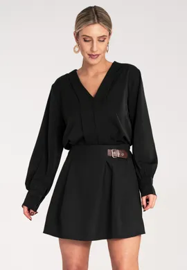 Koszula satynowa damska - Elegancka koszula damska - Czarna koszula M1135 r. L/XL