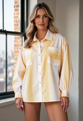 Koszula damska oversize - Żółta koszula damska - Koszula z wiązaniem M1144 r. S/M