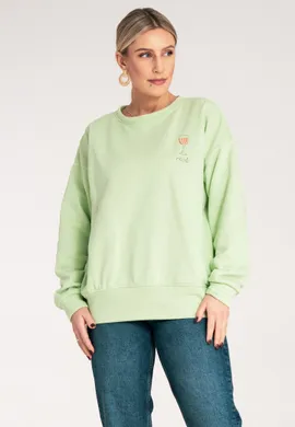 Bluza damska z haftem - Bluza damska bez kaptura - Zielona bluza damska M1152 r. S/M