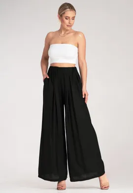 Szerokie spodnie z wysokim stanem - Letnie spodnie damskie - Czarne spodnie M1158 r. Uniwersalny