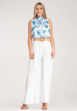 Spódnico-spodnie damskie - Spodnie z paskiem - Białe spodnie M1160 r. Uniwersalny