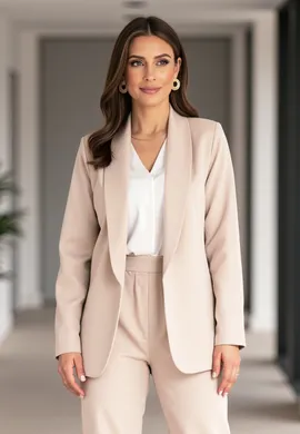 Taliowana marynarka - Elegancka marynarka damska - Jasnobeżowy żakiet M1175 r. L/XL