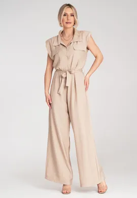 Elegancki kombinezon damski - Kombinezon damski wizytowy - Beżowy M1176 r. Uniwersalny