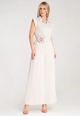 Kombinezon damski długi - Kombinezon damski letni długie spodnie - Beżowy M1190 r. S/M