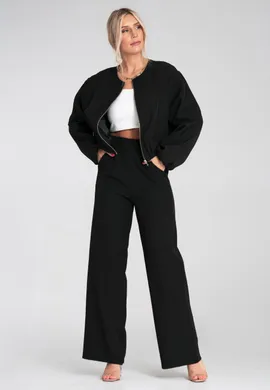 Szerokie spodnie z gumką w pasie - Garniturowe spodnie damskie - Czarne M1197 r. S/M