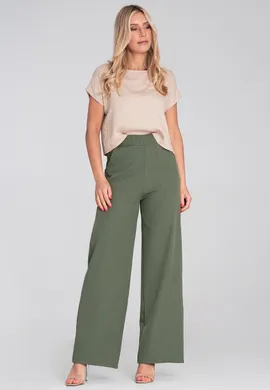 Szerokie spodnie z gumką w pasie - Garniturowe spodnie damskie - Zielone M1197 r. L/XL