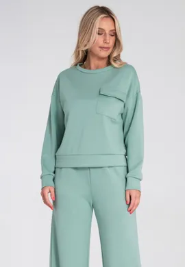 Elegancka bluza damska bez kaptura - Bluza z kieszenią - Miętowa M1202 r. S/M