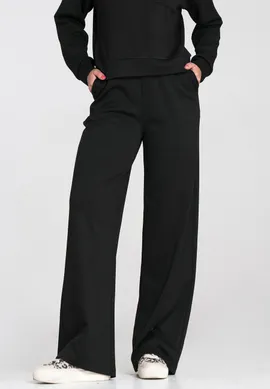 Szerokie spodnie dresowe damskie - Spodnie materiałowe dzwony - Czarne M1204 r. S/M