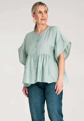 Bluzka z falbankami - Bluzka koszulowa damska - Miętowa bluzka M1211 r. S/M