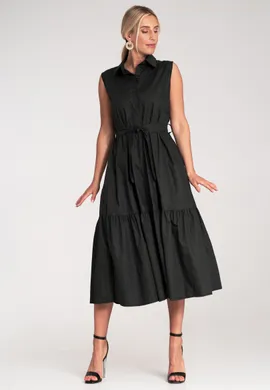 Elegancka sukienka z kołnierzykiem bez rękawów - Sukienka długa letnia - Czarna M1216 r. S/M