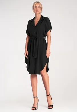 Szmizjerka koszulowa - Sukienka szmizjerka elegancka - Czarna sukienka M1224 r. S/M