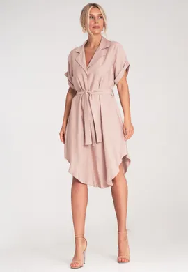 Szmizjerka koszulowa - Sukienka szmizjerka elegancka - Różowa sukienka M1224 r. S/M