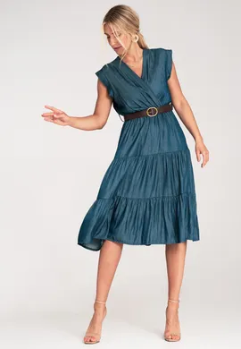 Denimowa sukienka jeansowa - Sukienka jeansowa z paskiem - Niebieska M1225 r. S/M