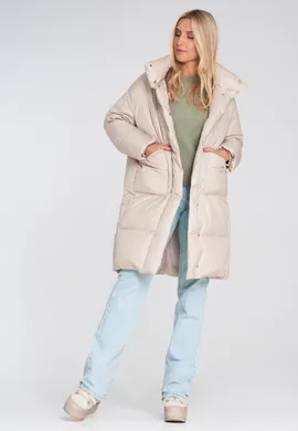 Długa kurtka zimowa damska - Zimowa kurtka damska - Beżowa kurtka M1231 r. M