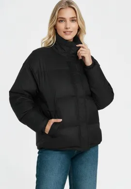 Czarna kurtka puchowa damska - Kurtka zimowa oversize damska - M1233 r. XL