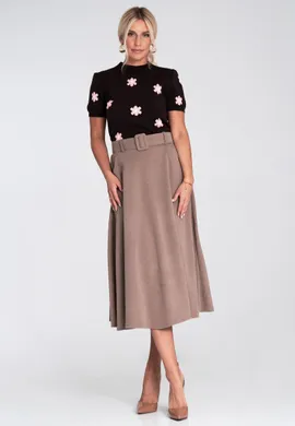 Elegancka spódnica na gumce - Spódnica z paskiem - Beżowa M1234 r. L