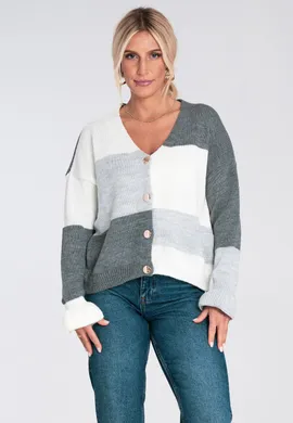 Ciepły kardigan damski - Kardigan damski krótki - Szary kardigan M1245 r. L