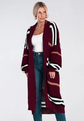 Kardigan sweter - Sweter damski kardigan - Bordowy sweter kardigan M1246 r. XL