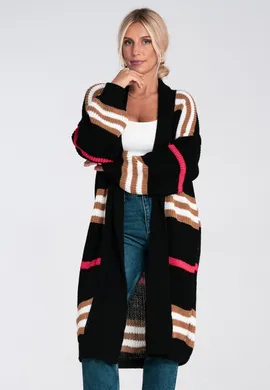 Kardigan sweter - Sweter damski kardigan - Czarny sweter kardigan M1246 r. XL