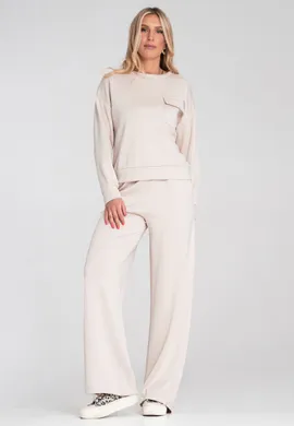 Dres damski komplet - Dresy damskie szerokie nogawki - Beżowy komplet M1249 r. XL