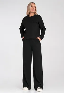 Dres damski komplet - Dresy damskie szerokie nogawki - Czarny komplet M1249 r. XL