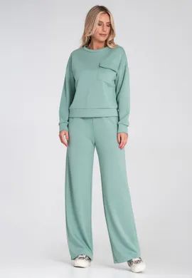Dres damski komplet - Dresy damskie szerokie nogawki - Miętowy komplet M1249 r. M
