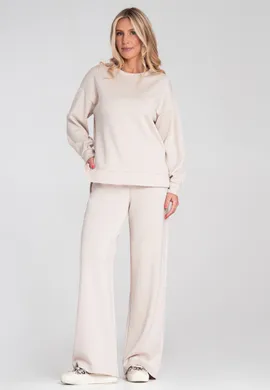 Elegancki dres damski - Komplet bluza i spodnie - Beżowy M1250 r. S