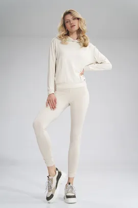 Legginsy damskie sportowe - legginsy z wysokim stanem ecru M773 rozmiar XL