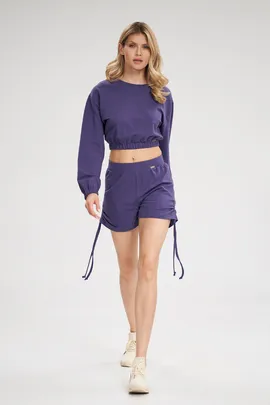 Krótkie spodenki bawełniane damskie - sportowe spodenki damskie fioletowe M783 rozmiar XL