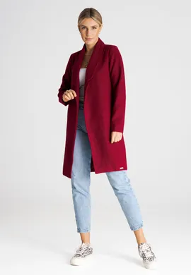 Płaszcz elegancki damski z paskiem bordowy M990 rozmiar XS